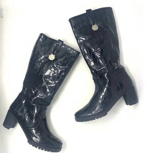 Stuart Weitzman Black Croc Leather Heeled Boots‎ Size US 6